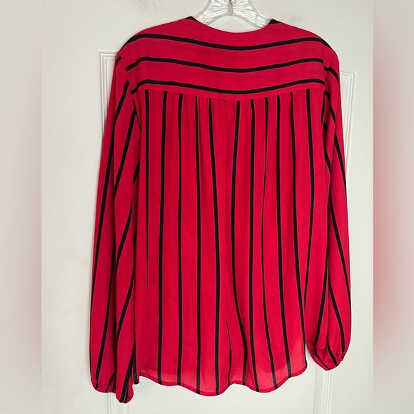 INC Designer Red & Black Striped Wrap Blouse Women’s Size Large - Picture 6 of 16
